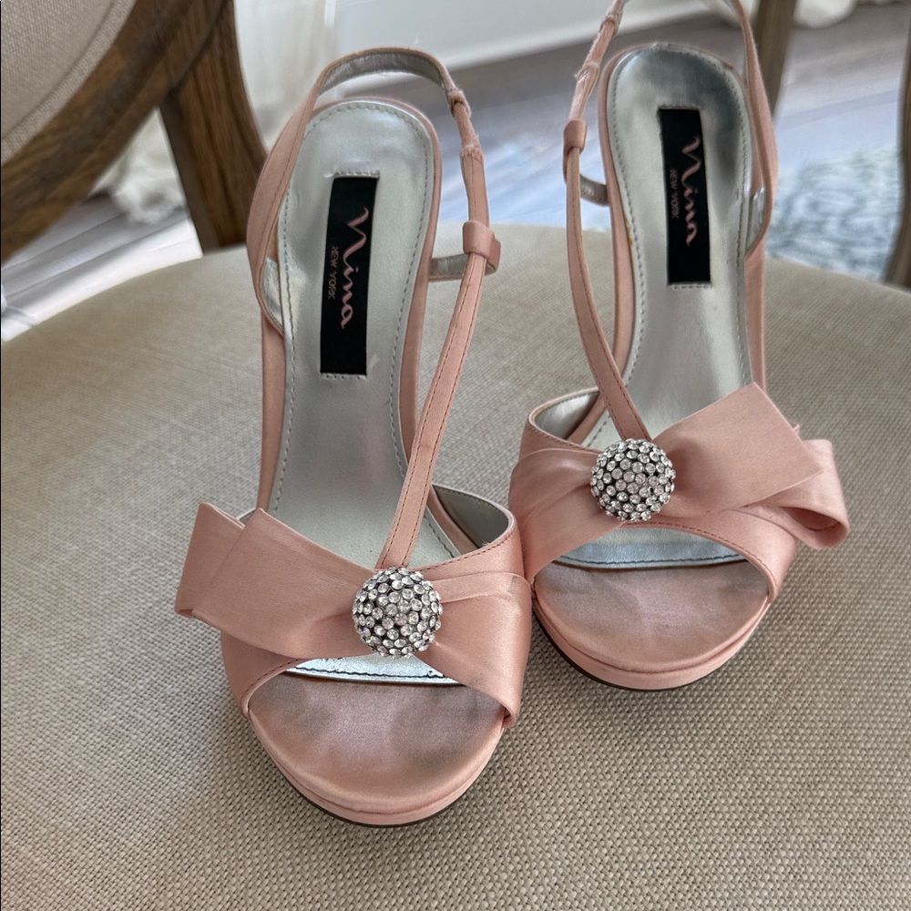 Nina Women's Blush Satin Heels with Rhinestone Accent